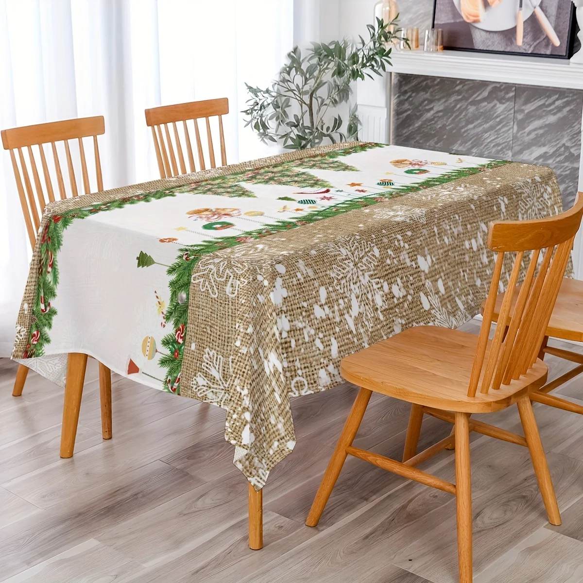 Merry Christmas Polyester Tablecloth Christmas Tree Snowflake Pattern Table Cover Holiday Desktop Decoration Fabric Home Decor