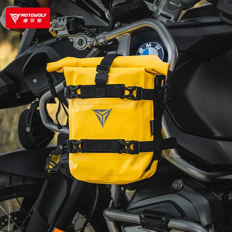 Motowolf Waterproof Motorcycle Crash Bar Bag Motorbike Touring Side Backpack Yellow Adventure Dry Moto Saddlebags Universal