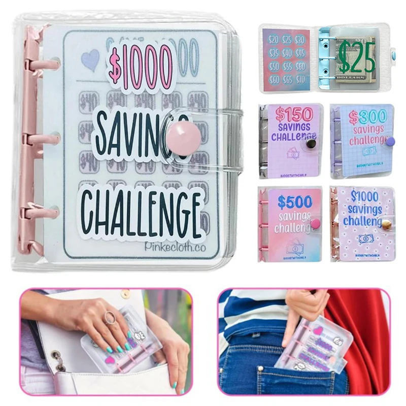 

1000 Savings Challenge Mini Binder With Cash Envelopes Portable Money Saving Budget Binder Book Organizer Reusable New Year Gift