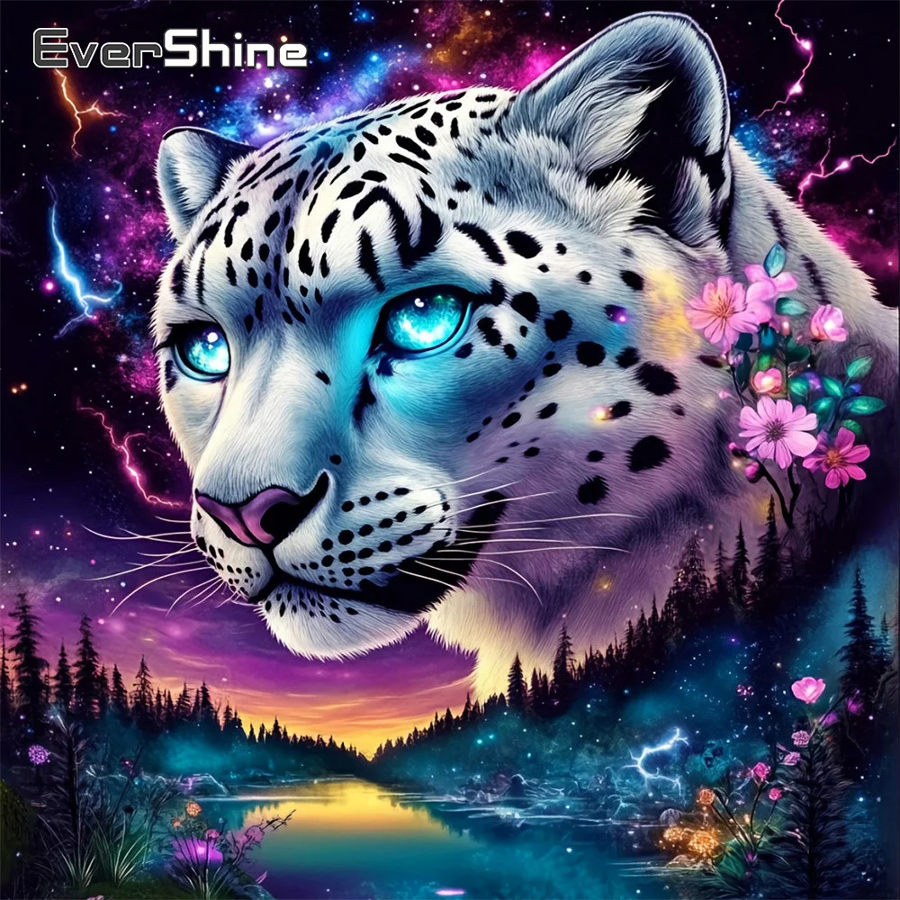EverShine Diamant-Stickerei Leoparden-Bild Strass-Mosaik Tier Vollflächiges Quadratisches Gemälde Sternenhimmel Wandkunst