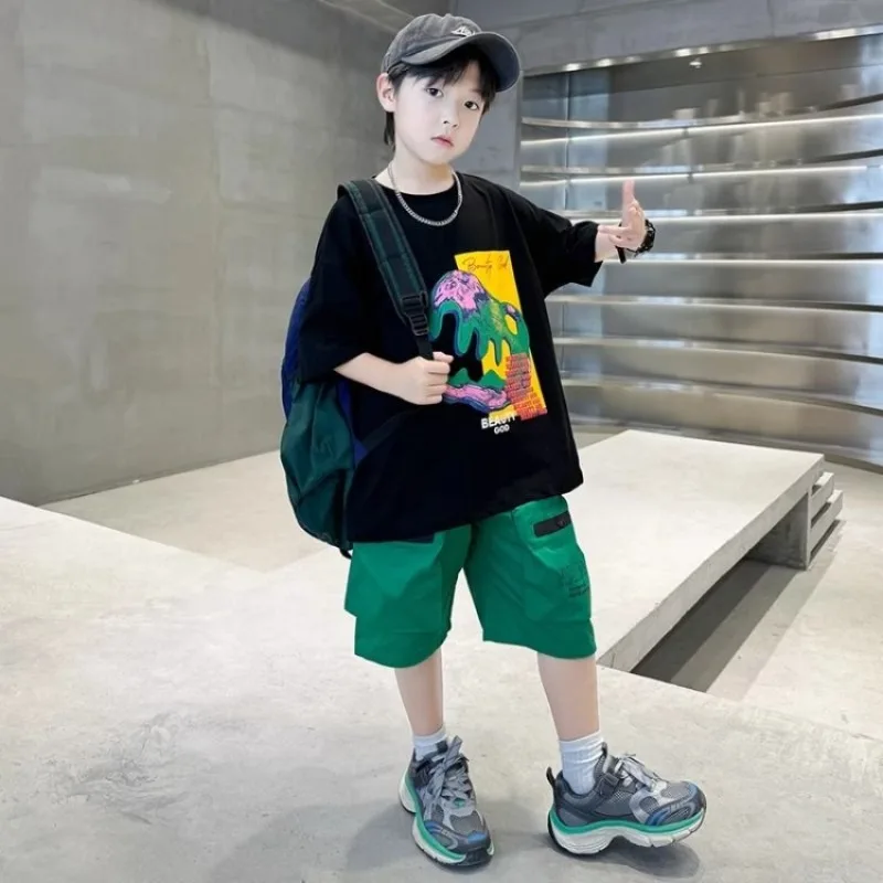 

Printed Short-Sleeve Junior Top and Bottom Clothes Single Suits Cut Kids Summer Boy Children's Clothing Boys Sets 10 14 Years 7