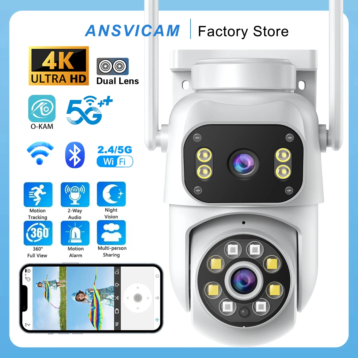 �y�Z�[�����z4K�E���g��HD PTZ�h�ƃJ���� 5G WIFI�J���� �f���A�������Y �f���A���X�N���[���r���[ AI�l���ǐ� �o�������� IP66���O�Ή� O-Kam Pro