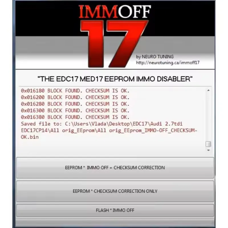 IMMO OFF 17 IMMOFF17 ソフトウェアアクティベートバージョン EDC17 MED 17 Immo Off Ecu EEPROM IMMO パッチチェックサム修正から IMMO OFF フラッシュ