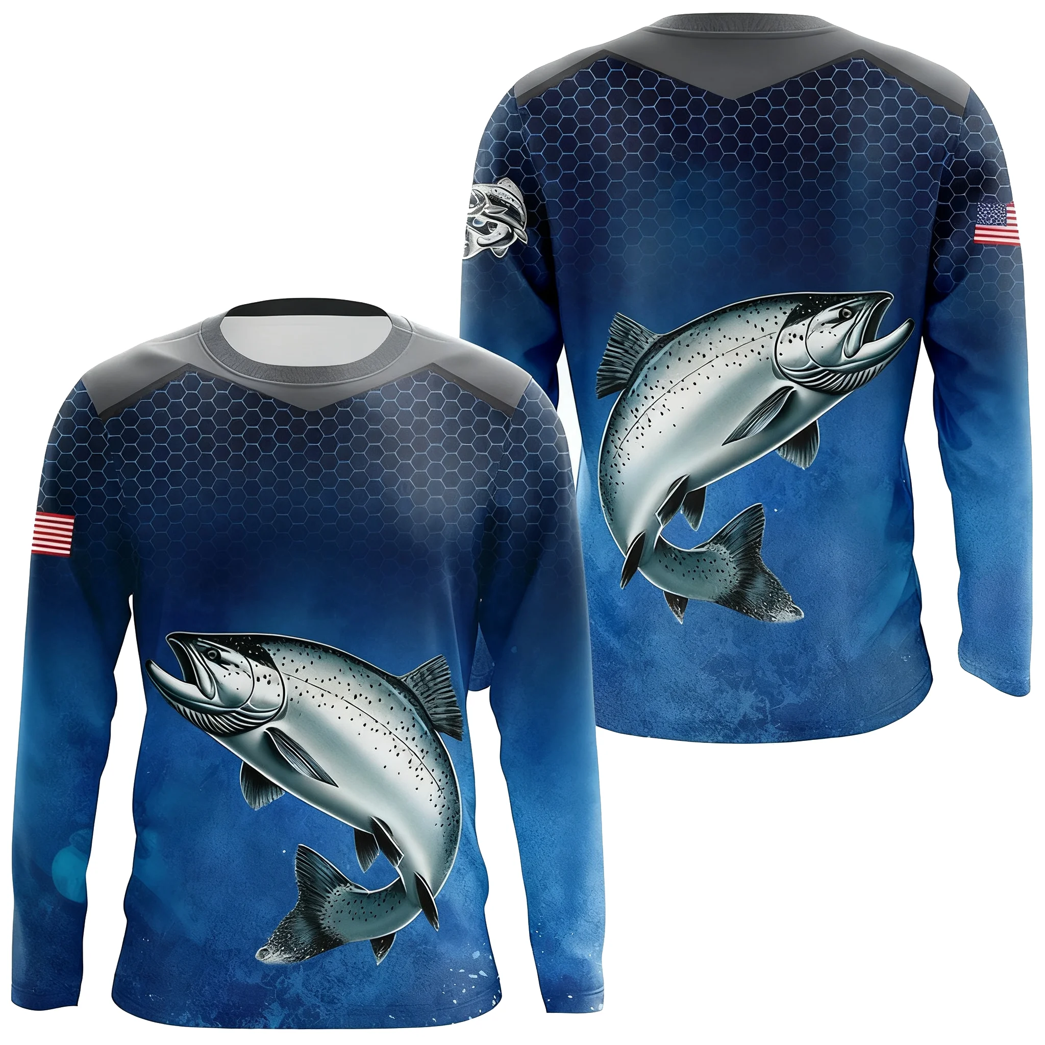 ملابس صيد سمك السلور المموهة باللون الأزرق برقبة دائرية وأكمام قصيرة وطباعة غير رسمية قابلة للتنفس سريعة الجفاف وماصة للعرق #2