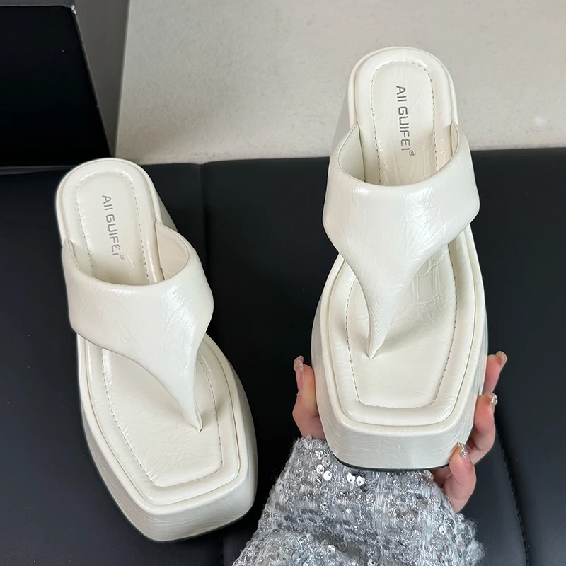 Platform Slippers Shoes For Ladies Heels Female Square Toe Footwear Wedges Flip Flops Pumps Women Slippers Fashion Slides Shoes