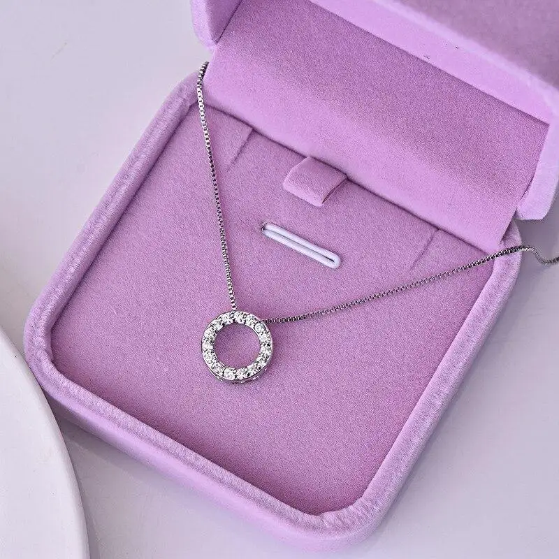 Huitan New Trendy Circle Necklace with Cubic Zirconia Simple Stylish Clavicle Chain Necklace for Women Wedding Eternity Jewelry