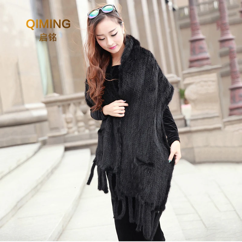 Women Real Mink Fur Shawl Knitted Big Size With Tassels Female Real Fur Capes and Wraps Pashmina Luxury Winter Scarf Coats