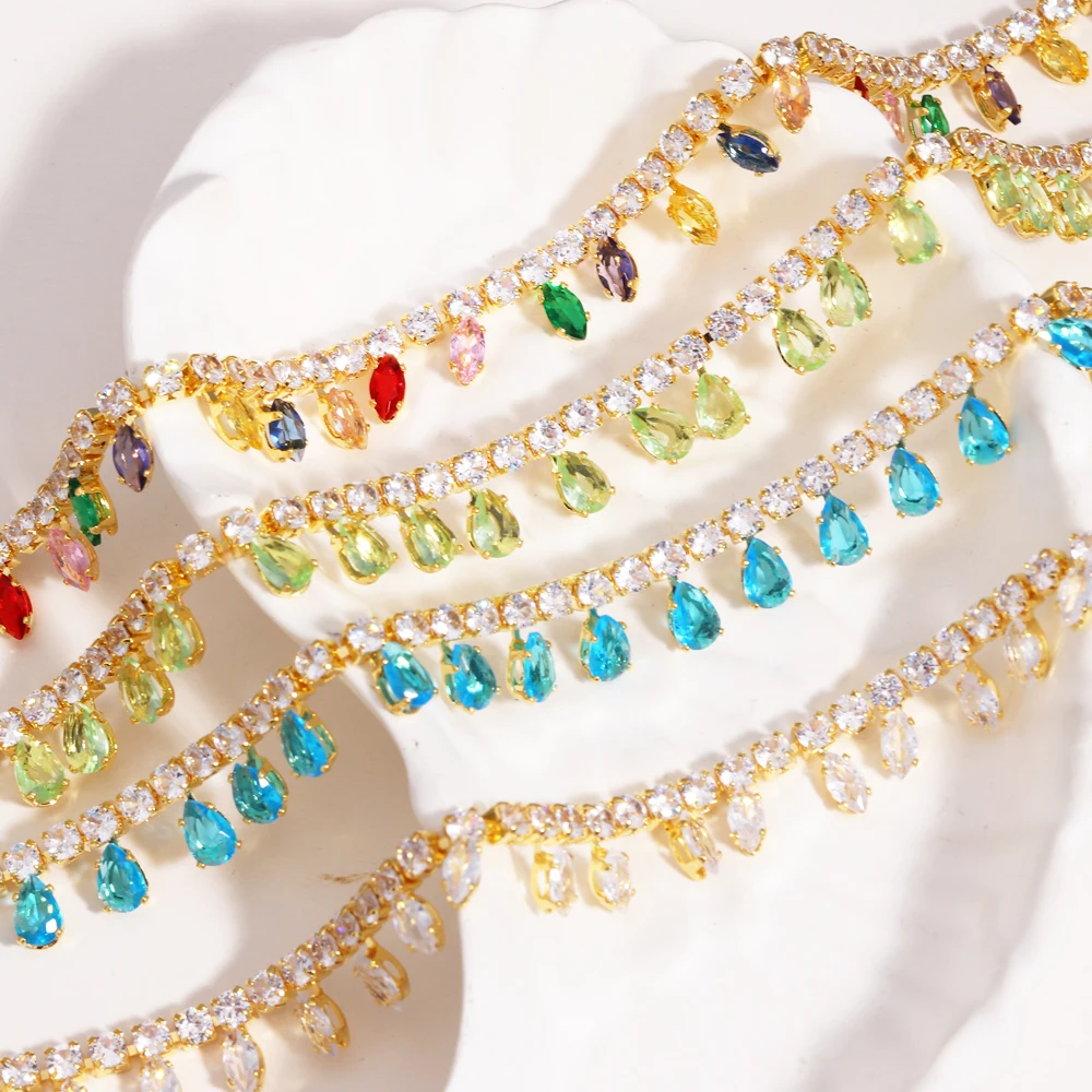 Tear Drop CZ Tennis Chain Luxury Cubic Zirconia Cubic Iced Out Tennis Chain Iced Out 18k Gold Plated Bling Necklace For Women