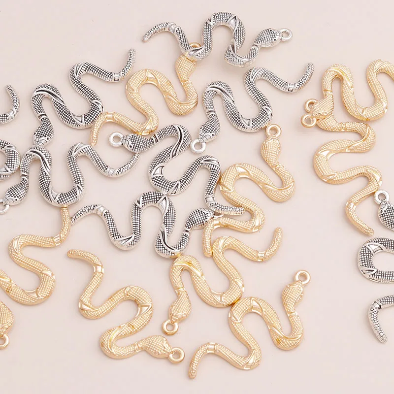 

Leslie 10pcs Gold Silver Color Snake Pendants Charms fit DIY Making Necklaces 26x15mm Metal Alloy