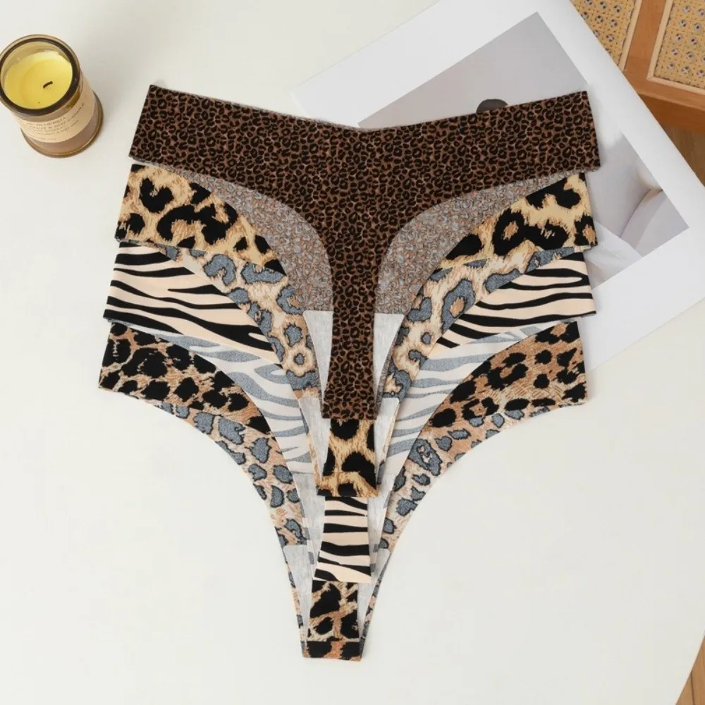 Fashion Ice Silk Women's Thongs Thin Low Waist Leopard Print Panties Lingerie Female Underwear Sports