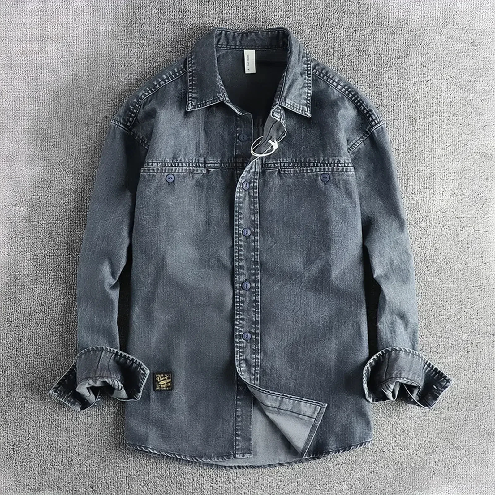 Heavy washing to do old vintage denim shirt men's double pocket design trend Europe and the United States casual shirt coat