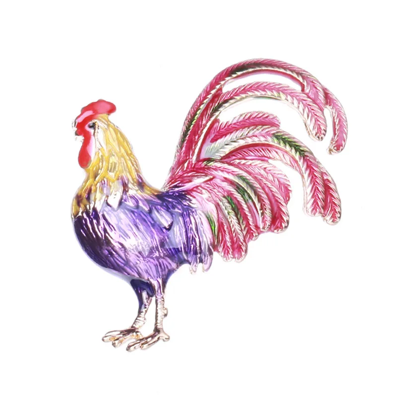 Big Tail Rooster Cock Brooches For Women Men 3-color Enamel Animal Chicken Party Office Daily Clothing Suit Coat Accesories Pins