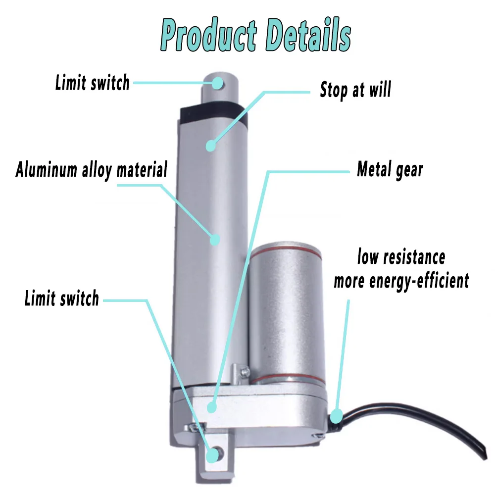 محرك كهربائي بقضيب دفع DC12V/24V دفع عالي 100 كجم السكتة الدماغية 100/300/500 مللي متر المحرك الخطي لمعدات التشغيل الآلي