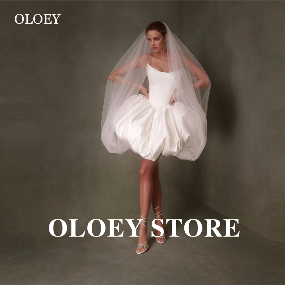 OLOEY 2025 Strapless Mini Satin Wedding Dresses Strapless US Women Silk Flufffy Bride Gowns Veil Free Party Dress Custom