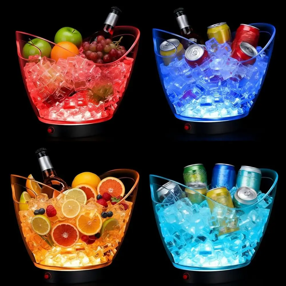 

4-Piece 2L Clear Plastic LED RGB Ice Buckets with Stand for Party, Home Bar, KTV, and Clubs