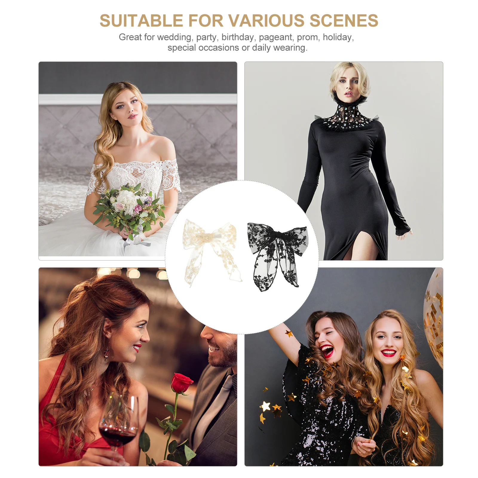 

2Pcs Lace Bow Hair Clip Decorative Bowknot Barrette Perfect for Engagement Bridal Hair Accessory Large Lace Bow Clip