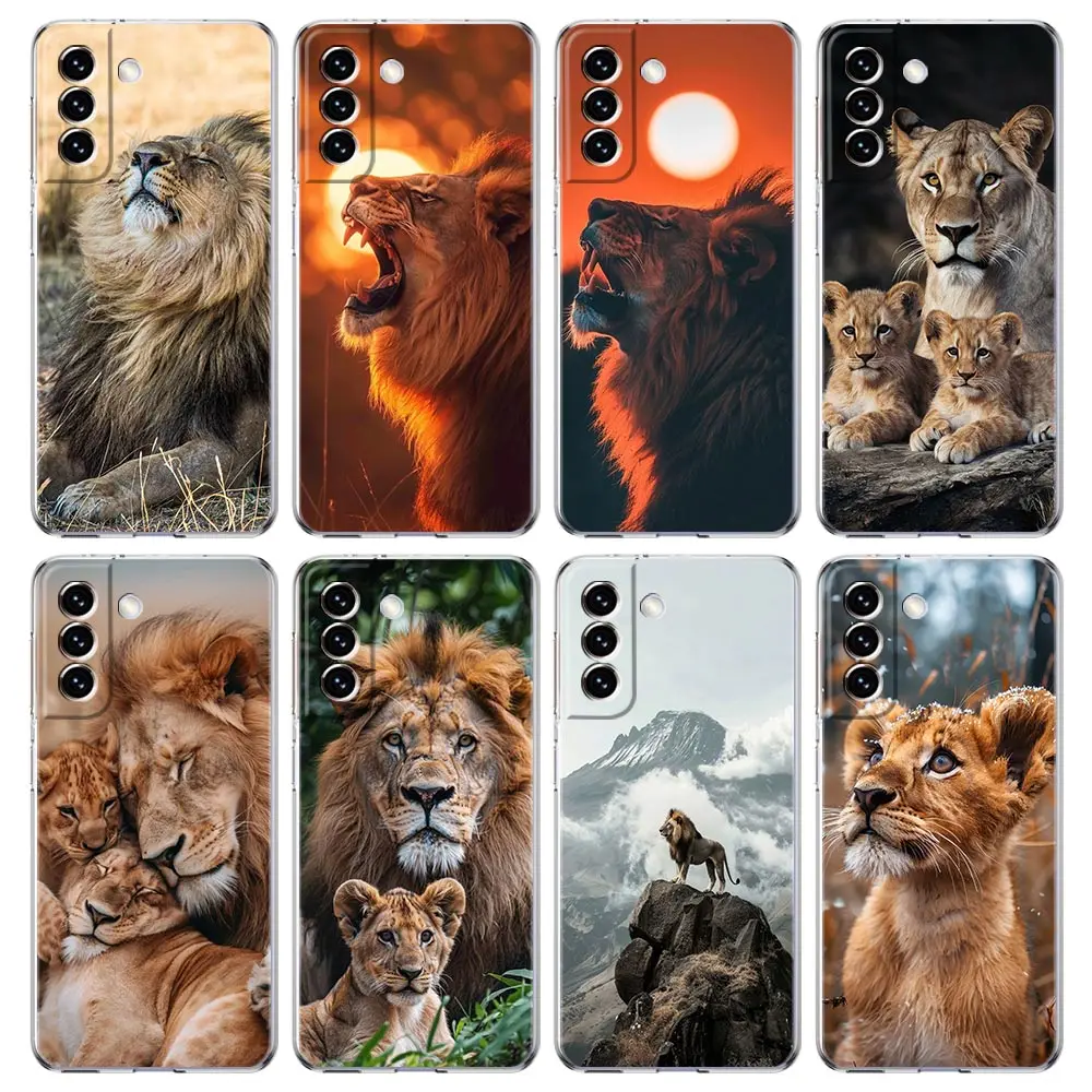 Capa de telefone para samsung galaxy s25 s24 s23 fe s22 ultra s20 s21 5g s10 s9 plus s10e s8 capa macia clara leão alfa filhote masculino