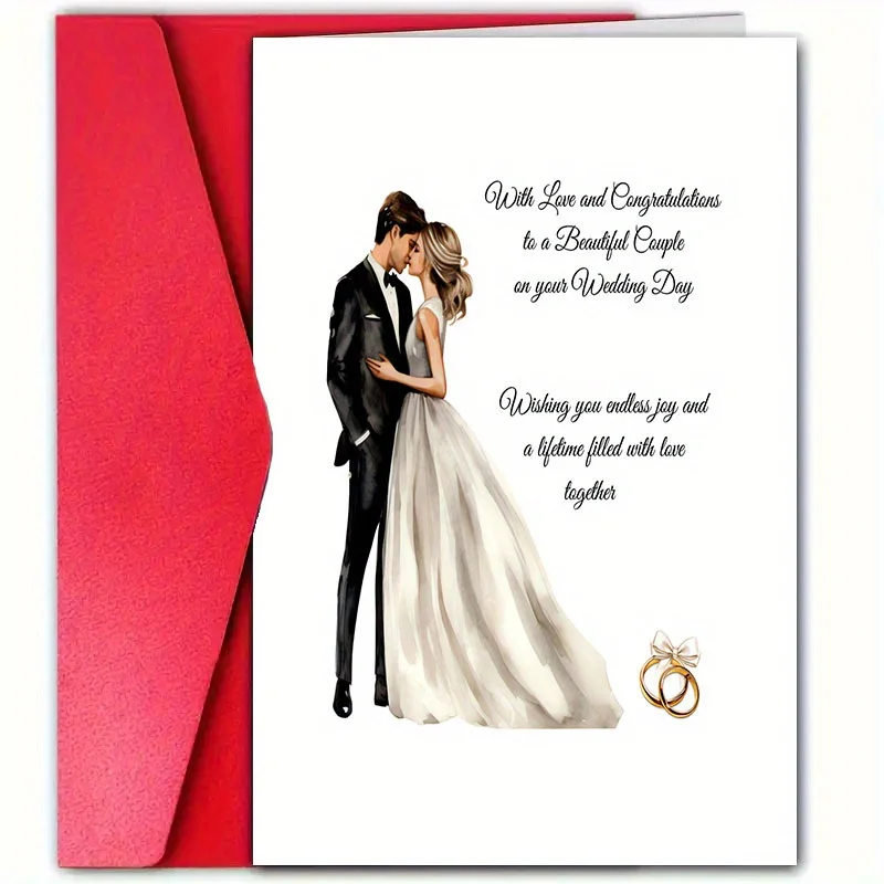 Elegant and romantic wedding card for the bride and groom - "Best wishes for a beautiful wedding", with envelopes, perfect for newlyweds, best friends and romantic congratulations cards, wedding gifts for the bride