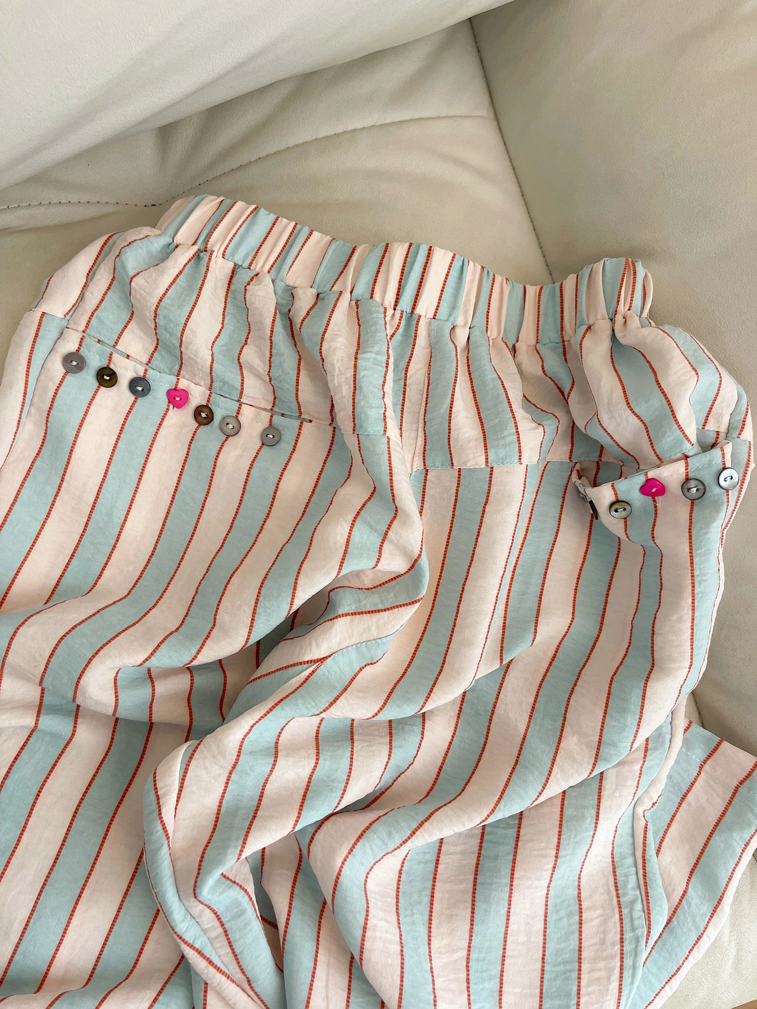 Pantalones de dormir a rayas para Mujer, ropa de dormir informal holgada, transpirable, pantalones largos, fáciles de combinar, Ulzzang, Verano