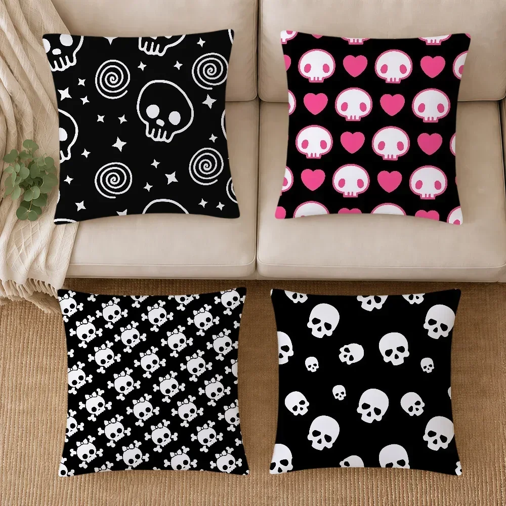 Halloween Skull Pattern Throw Pillow Covers Set of 4 Fun Spooky Home Decor Accent Cushions for Party18x18 inch