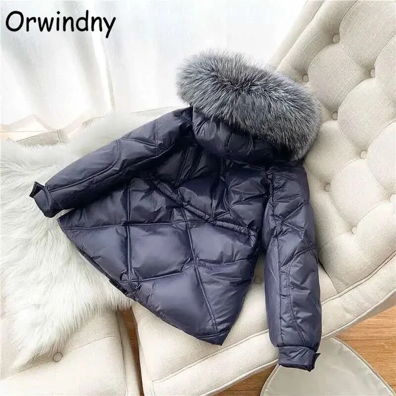 Orwindny Drawstring Slim Fashion Parkas Winter Women Office Lady Warm Jackets Snow Wear Large Fur Collar Waterproof Coats Female