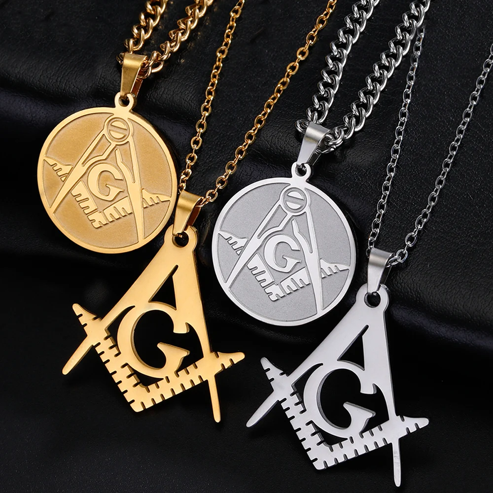 Dawapara Freimaurer Halskette für Männer Energie Freimaurer Anhänger Edelstahl Amulett religiöses Geschenk Gothic Punk Schmuck