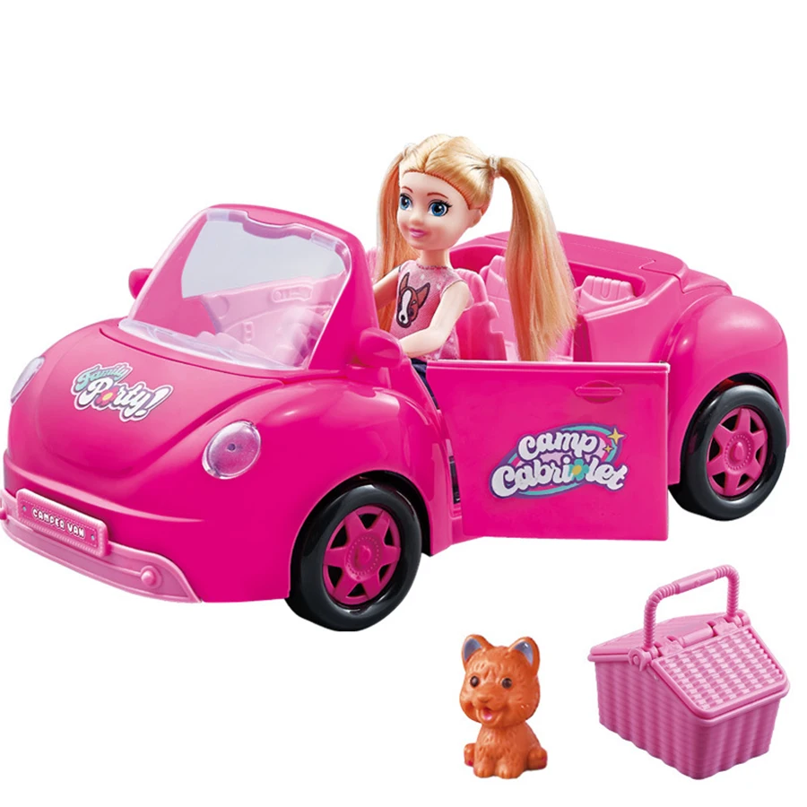 Puppenfahrzeug, lustige Cabriolet-Mini-Mode-Mädchenpuppe mit Haustier, Hund, Reise, Traumwagen, Spielset, Spielhaus, keine Stromfunktion