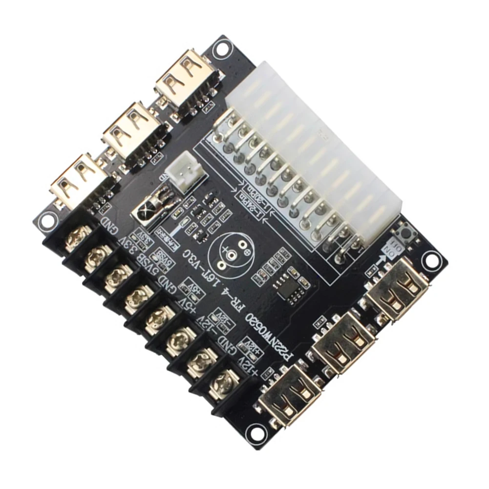 24-pin Distribution ATX Power Board 6 USB Ports 5V 2.1A Tactile Switch 550000 Cycles Black For Appliance Troubleshooting