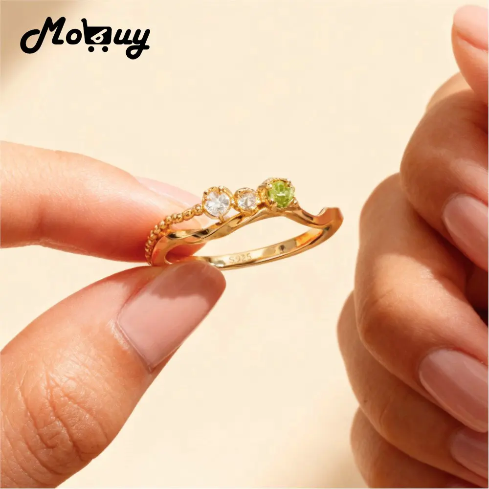MOBUY خاتم الأحجار الكريمة الزبرجد الطبيعي للنساء نمط المحكمة أنيق رائع 925 فضة الذهب Vermeil غرامة مجوهرات