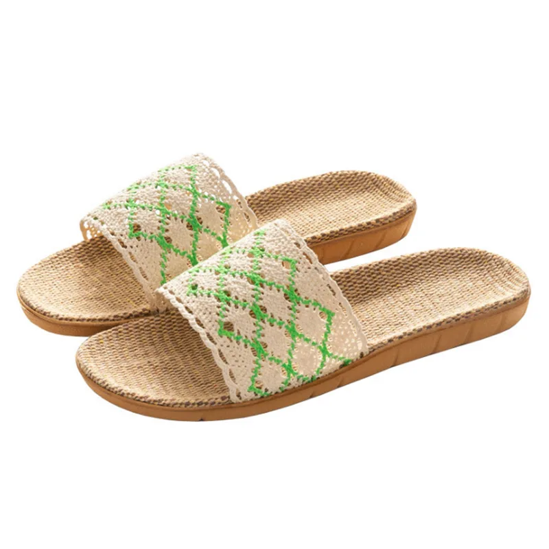 Lace Linen Slippers Women Shoes Home Korean Non-slip Men Slippers Men Shoes Personalized Deodorization