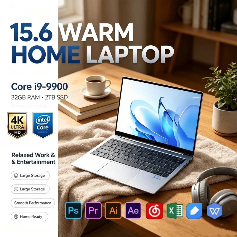 Ultra Slim 15.6" Laptop Intel Core I9-9900,Win11,32GB 2TB SSD,FHD WiFi6 BT5.2 Notebook Gaming Office Student Design Work