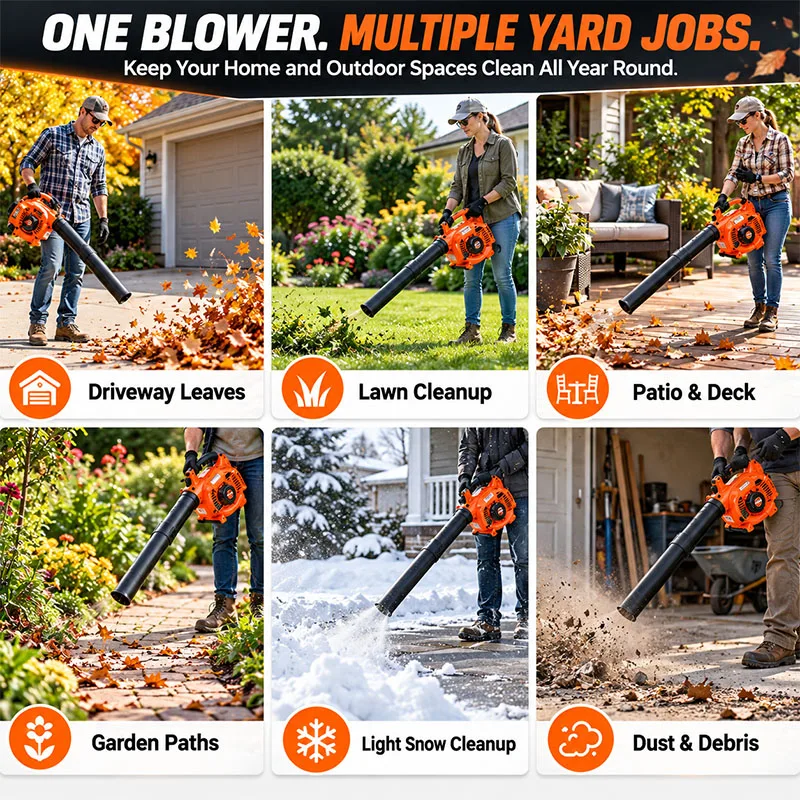 TUNGFULL Gas Leaf Blower 2-Stroke Handheld Petrol Blower for Leaves Lawn Yard Driveway Garden Patio Snow Cleanup
