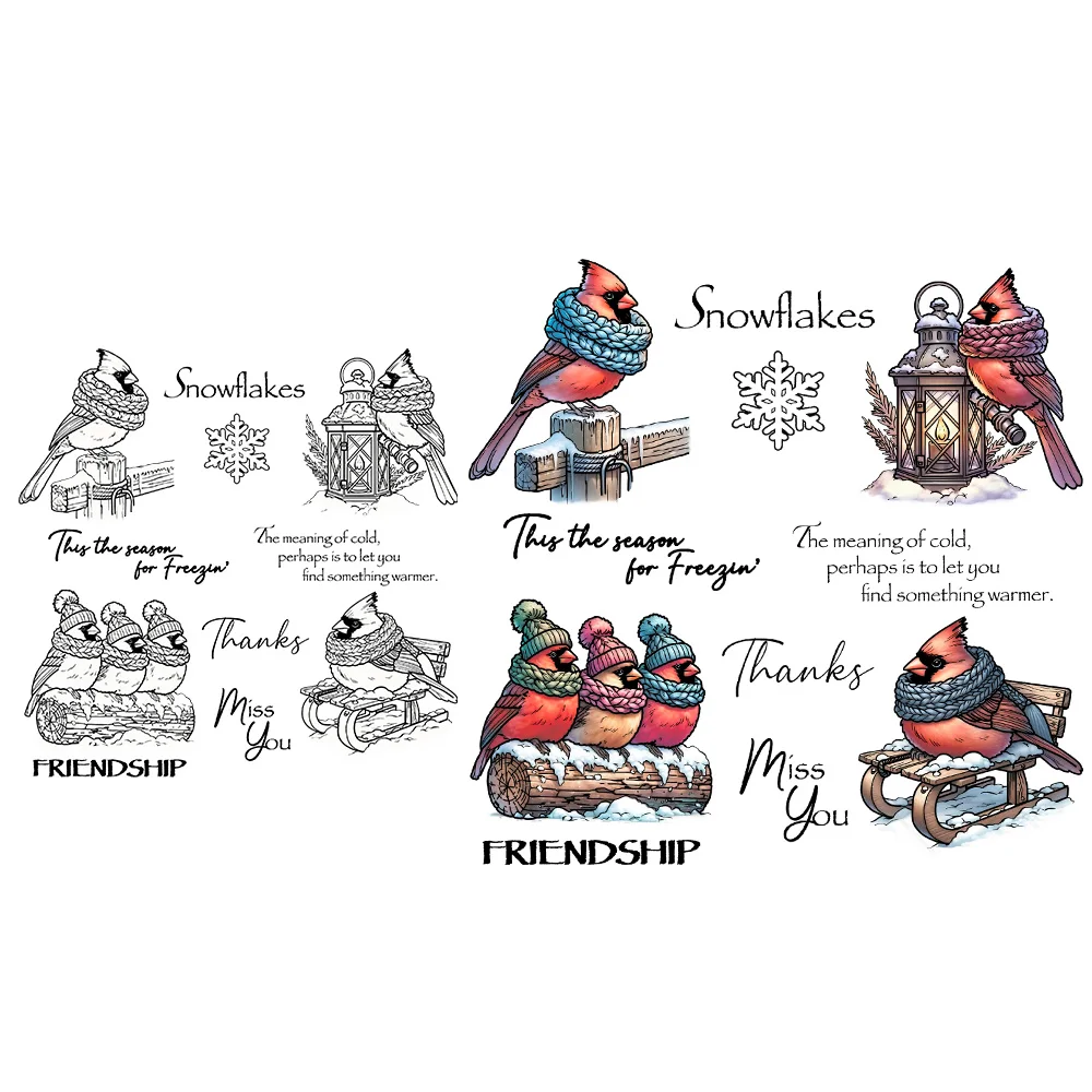Mangocraft Winter Days Cute Birds In Scarf Clear Stamp DIY Scrapbooking Supplies Silicone Stamp For Card Making Albums Crafts