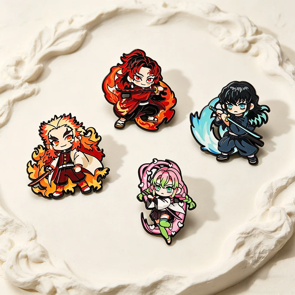 Demon Slayer Character Enamel Brooches, Kyojuro Tokitou Yoriichi Kanroji Metal Pins, Holiday Gifts for Anime Collectors view 2