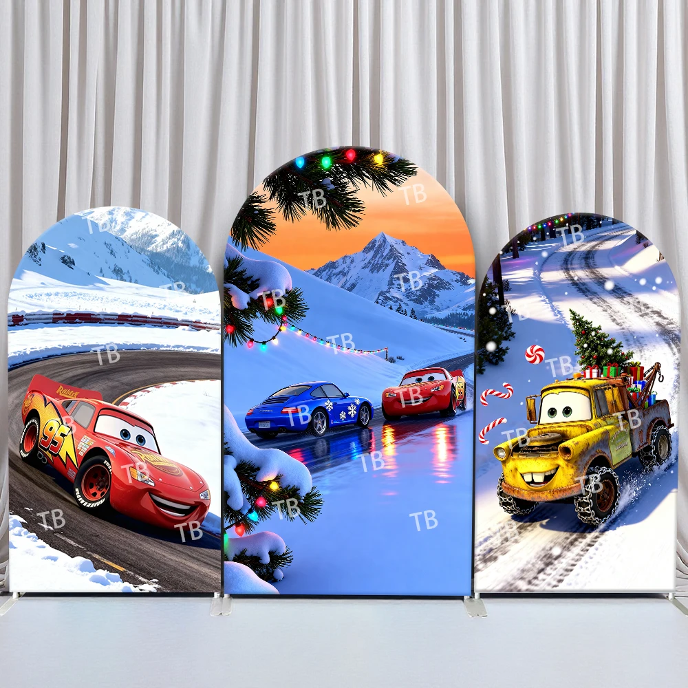 

Disney Cars Arch Backdrop Cover Birthday & Baby Shower Winter Snowy Mountain Christmas Theme for Kids Party Photo Booth Decor