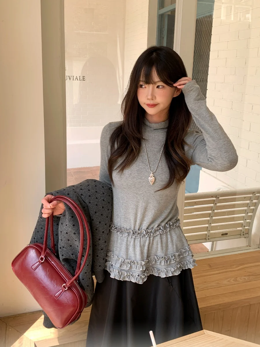 

Женская облегающая футболка с длинным рукавом, осенне-зимняя новинка, бархатный топ с высоким воротником, универсальный, в корейском стиле, однотонный