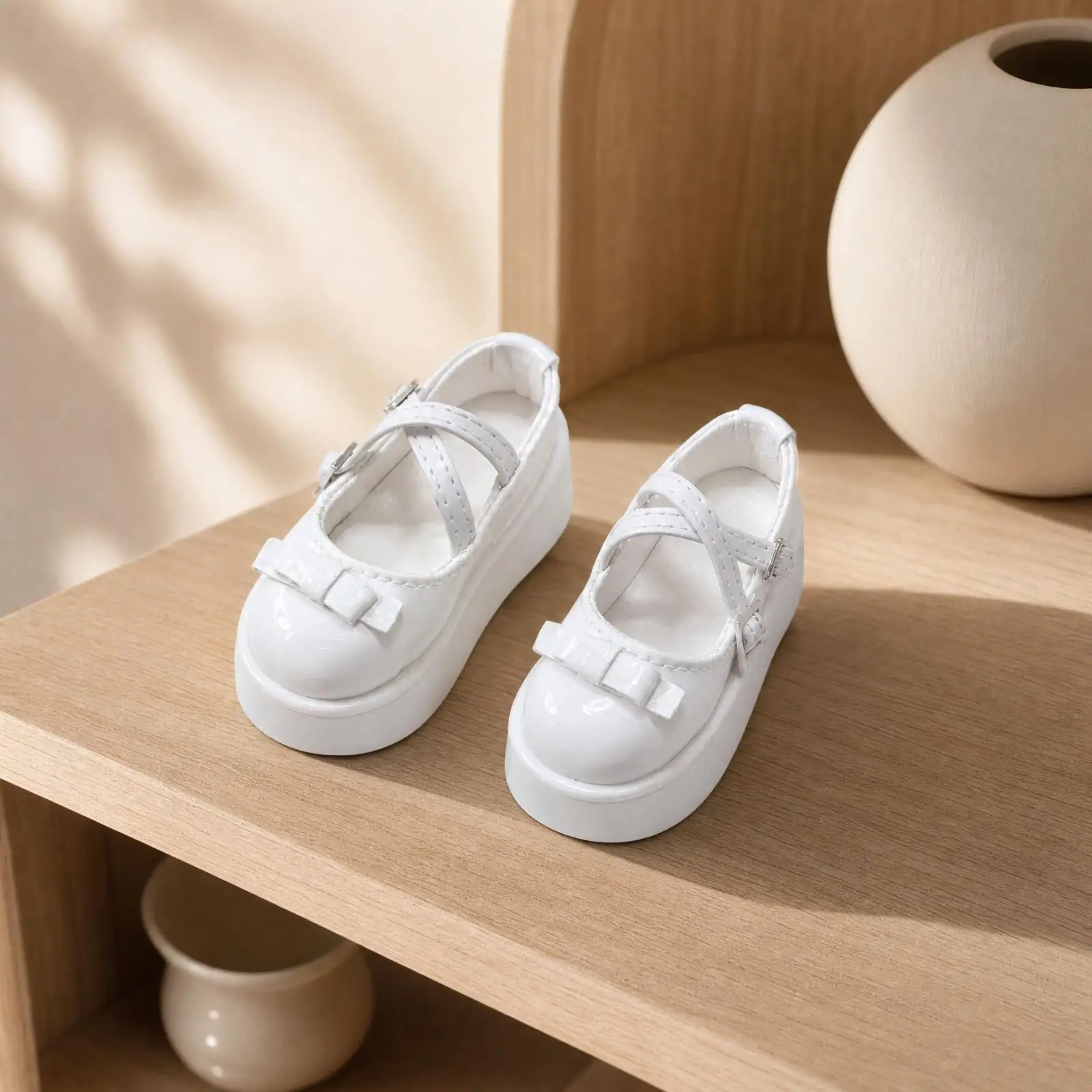 Stylish Doll Heeled Shoes with Decorative Bow for BJD Dolls 4 Scale Polished Finish