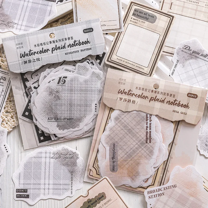 

30pcs/lot Memo Pads Material Paper Watercolor plaid notebook Junk Journal Scrapbooking Cards Retro Background Decoration Paper