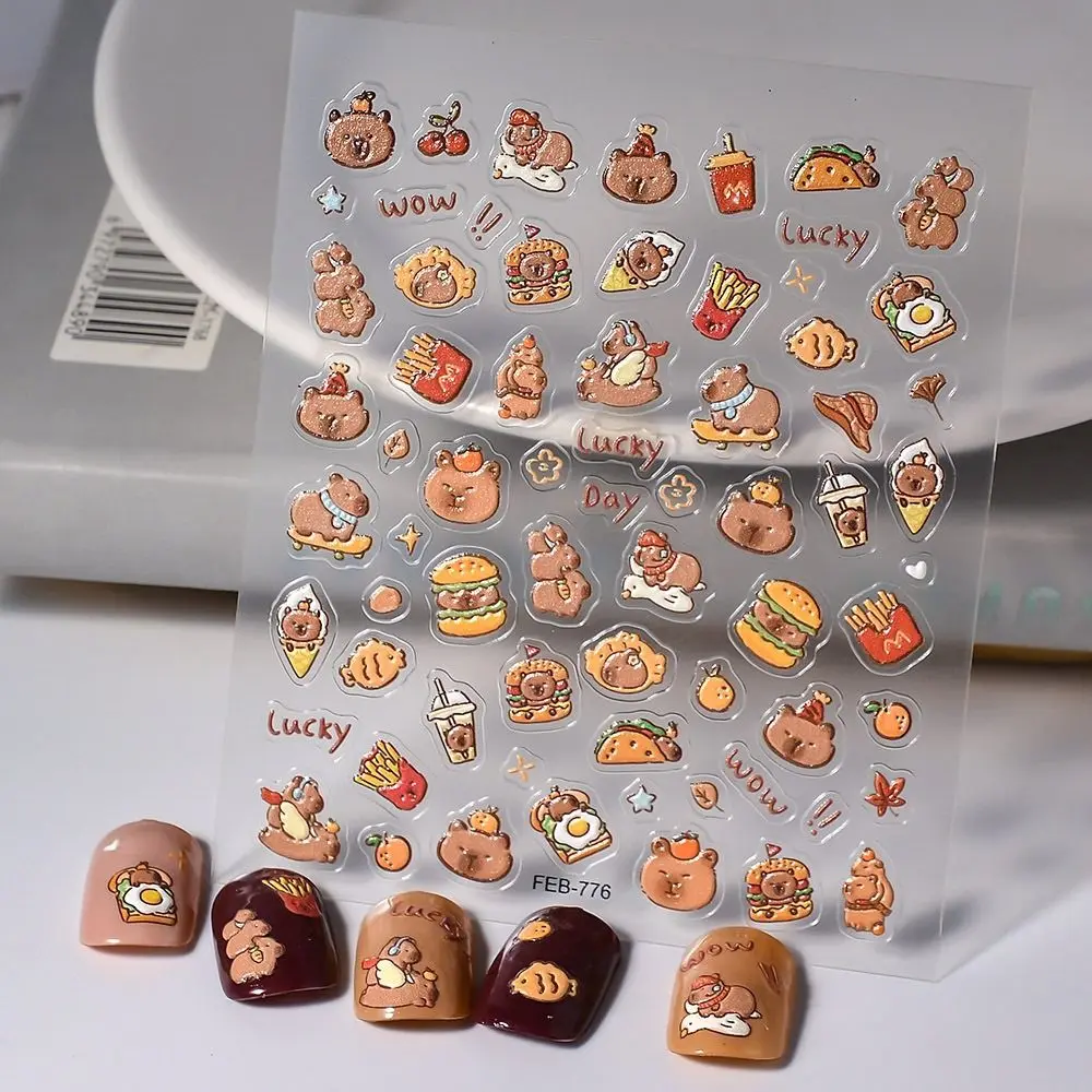 1/10pcs Cute Cartoon Capybara Nail Sticker Soft Embossed Brown Capibala Capybara Stickers Multifunction Self Adhesive