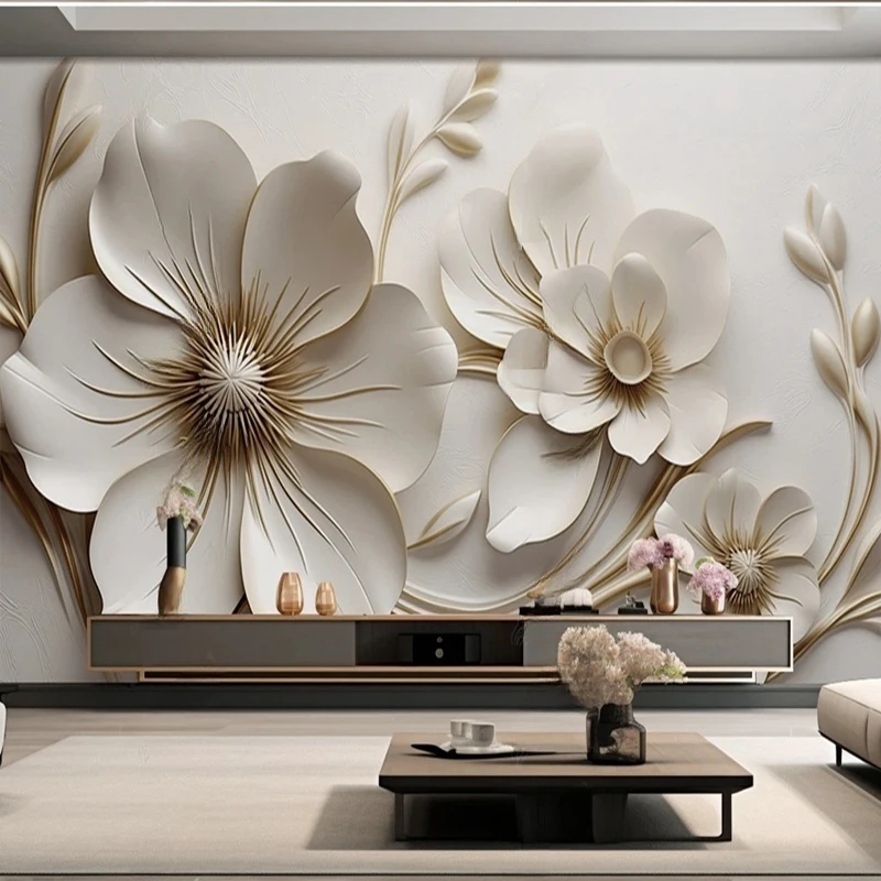 

Современные 3D обои нестандартного размера с тиснением цветов, фотообои для спальни, гостиной, ТВ-фона, живопись Papel De Parede