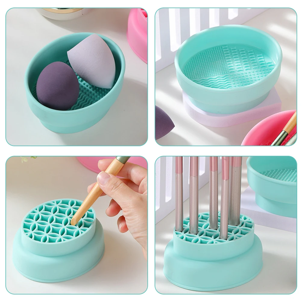 

Makeup Brush Cleaning Bowl Drying Holder Silicone Pad Cleaner Mat Stand Tools BrushesSilicone Makeup Tools Cleaner