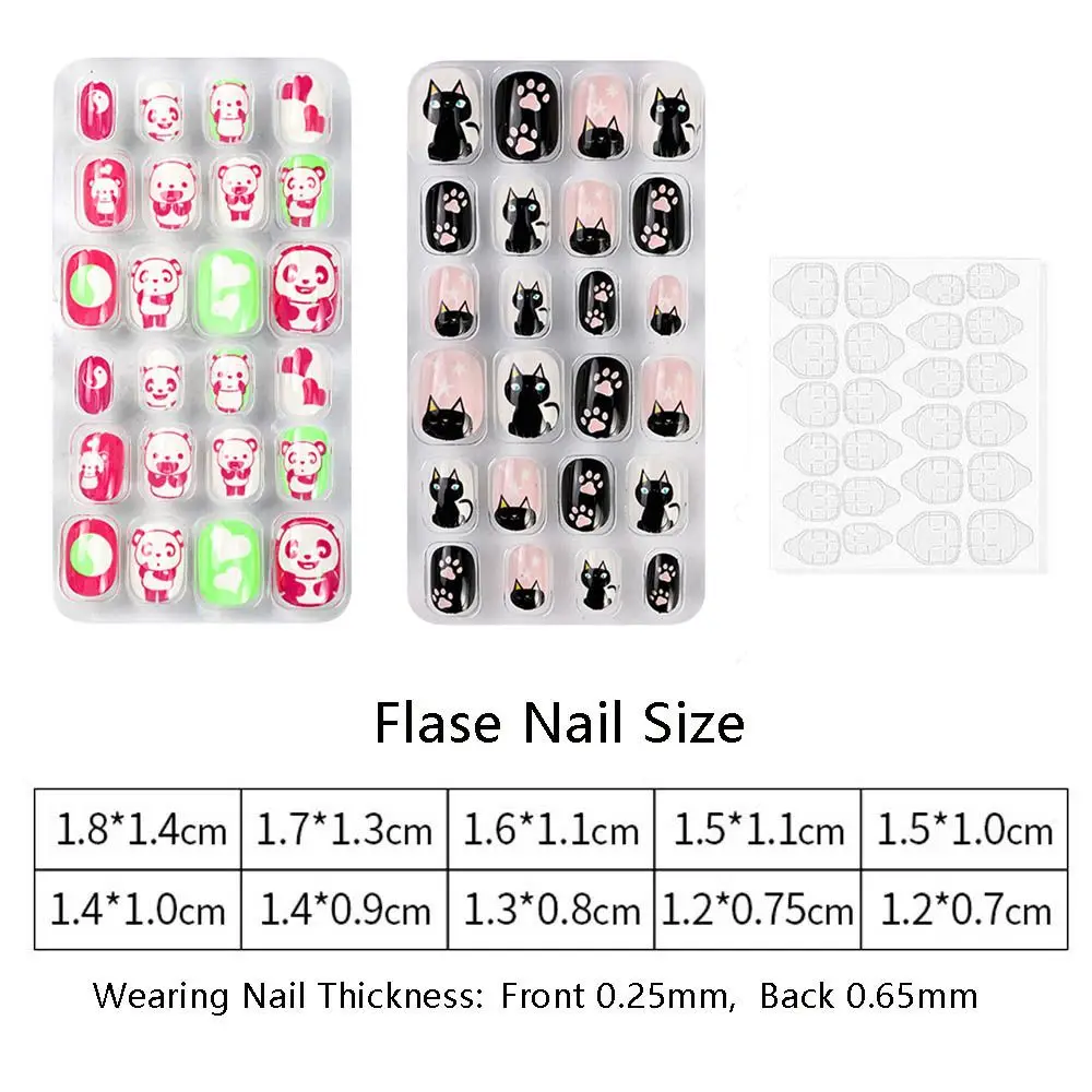 24 pièces/ensemble Style dessin animé portable couverture complète presse sur faux Gel court carré Nail Art faux ongles faux ongles conseils d'ongles