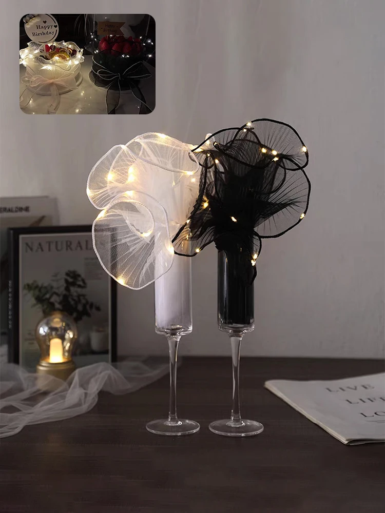 Papier d'emballage de fleurs LED avec lumières, 1 pièce, maille en dentelle, fil ondulé, Bouquet de fleuriste, décoration d'emballage, cadeaux d'anniversaire de mariage