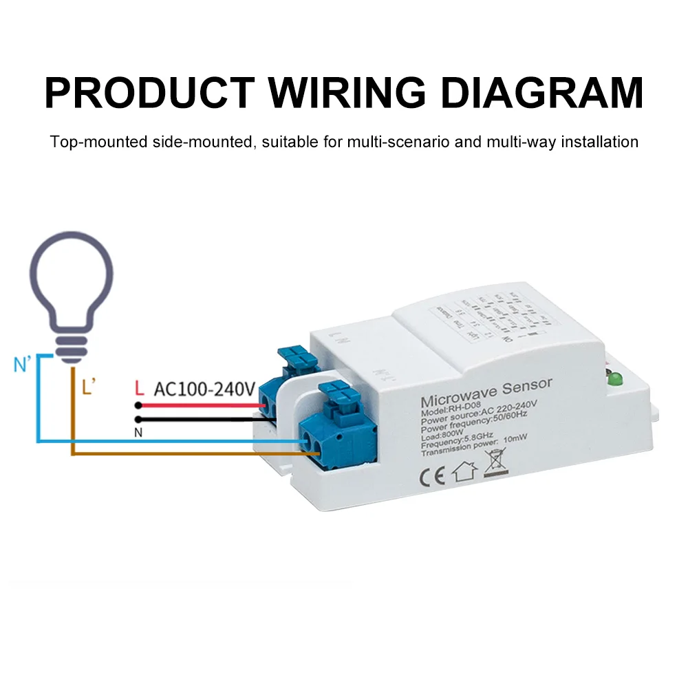 5.8GHz Radar Dialing Sensor 360 Degrees Microwave Induction Switch AC 220V-240V PIR Motion Sensor For Corridor Courtyard Garage