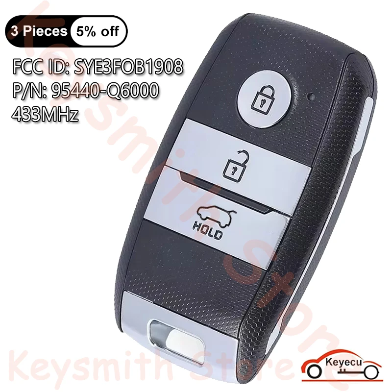 

KEYECU 3 Buttons 433MHz for Kia Seltos 2020 2021 2022 Auto Smart Remote Control Key Fob P/N: 95440-Q6000 FCC ID: SYE3FOB1908