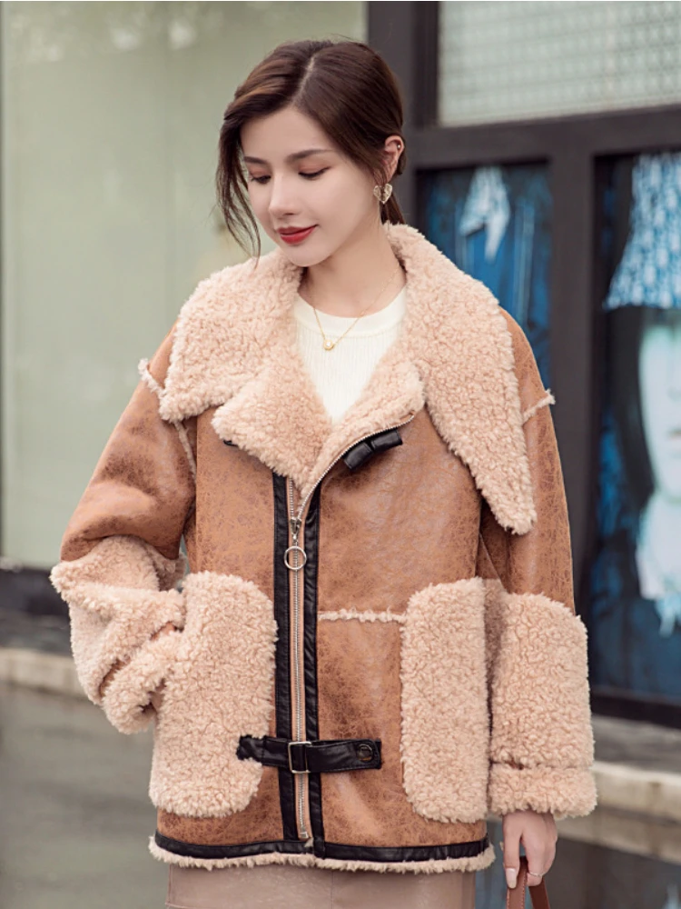 MENINA BONITA 2022 New Winter Jacket All Wool Sheep Shearing Fur Coat Loose Grain Fleece Warm Women Luxury Outerwear Streetwear