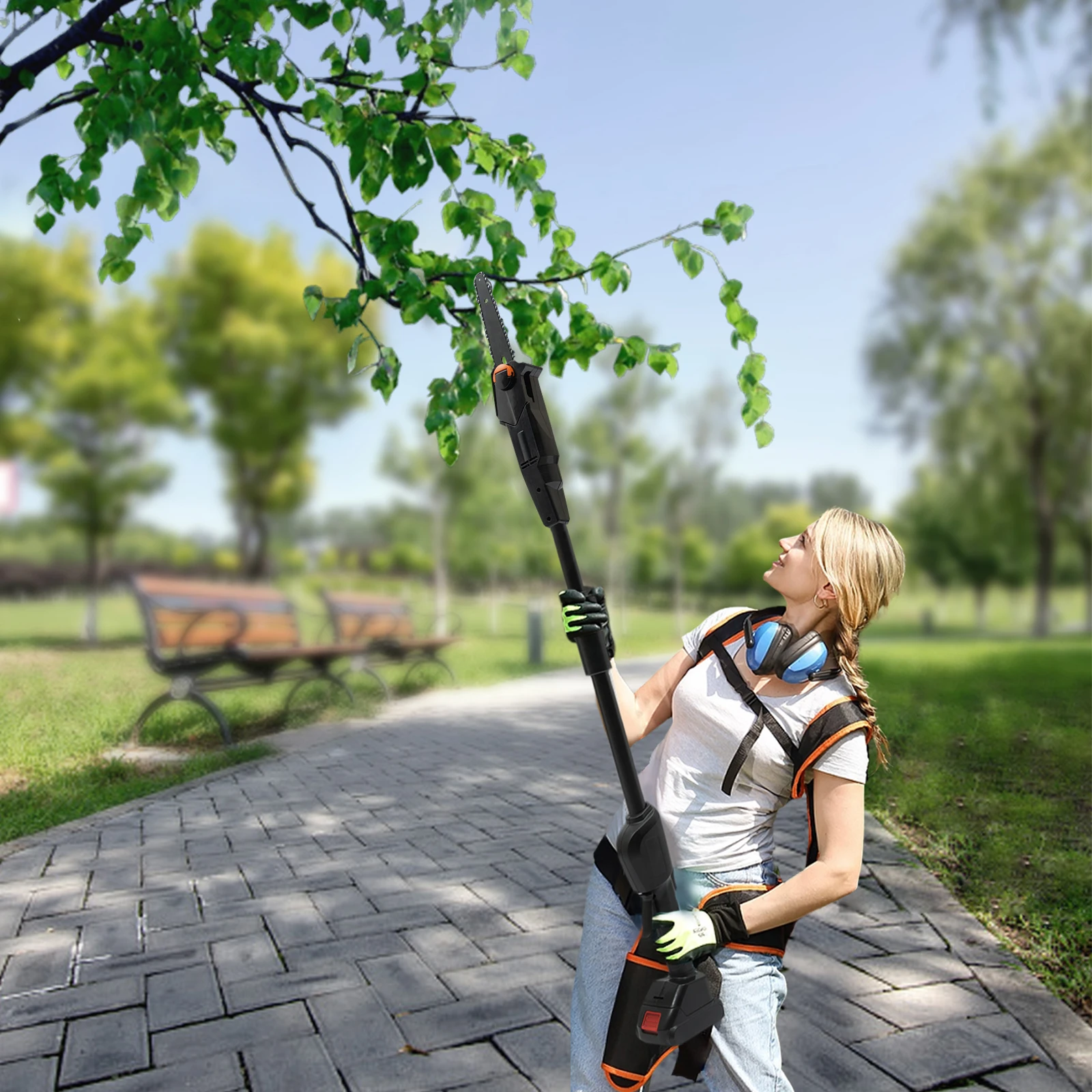 scie-a-perche-avec-batterie-coupe-branche-d'arbre-a-assembler-a-double-section-rechargeable-sans-fil-et-a-faible-bruit-pour-la-coupe-de-brousses-et-de-branches