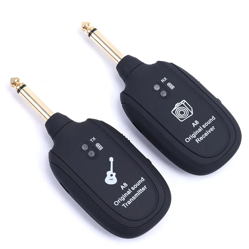 A8 UHF Guitar Pickup Audio Transmitter Receiver Electric Guitar Bass Violin Parts Built-In Rechargeable Battery Wireless System