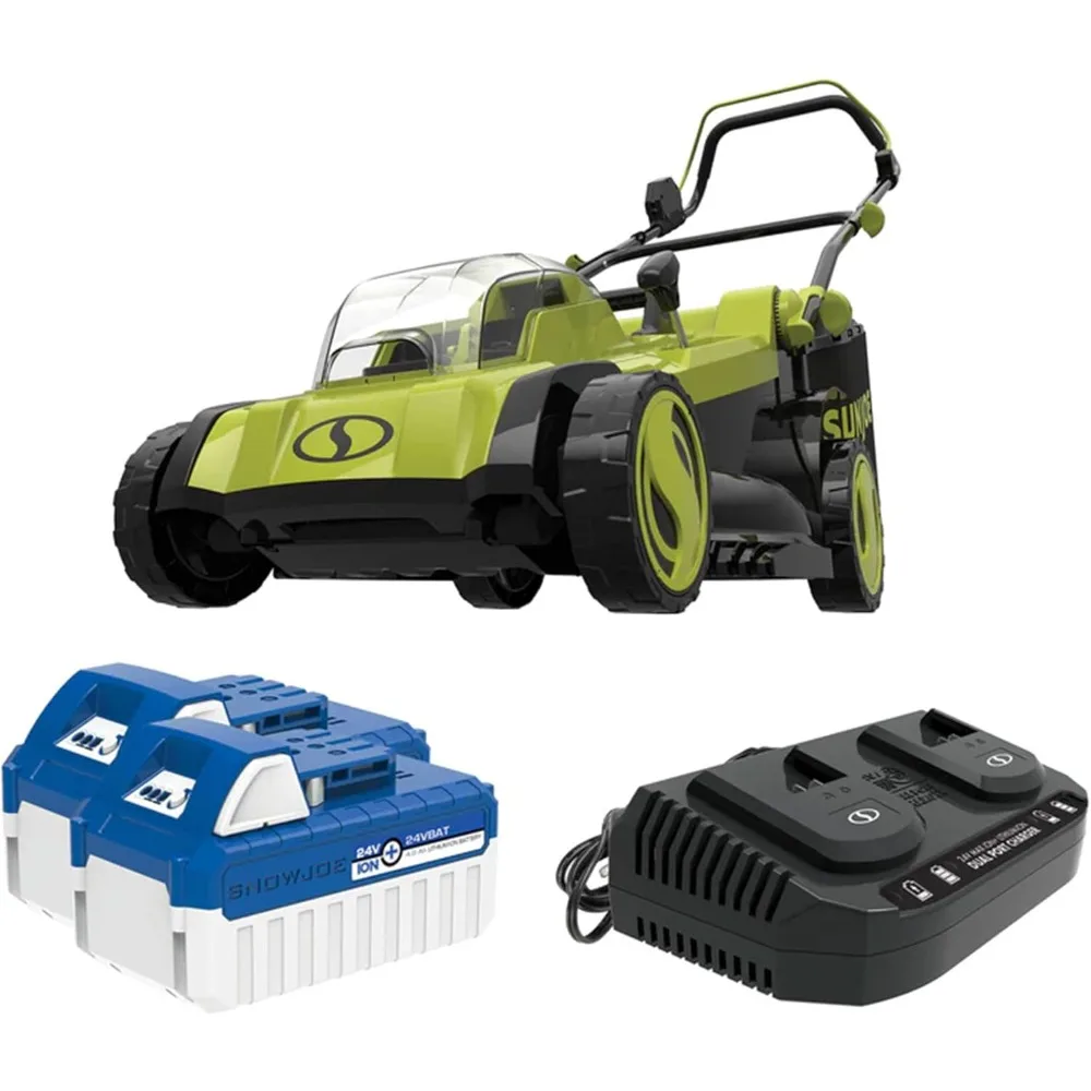

Sun Joe 24 Volt 17 Inch Mulching Walk Behind Lawn Mower with 11 Gallon Grass Catcher, 6 Position Height Adjustment, Battery and