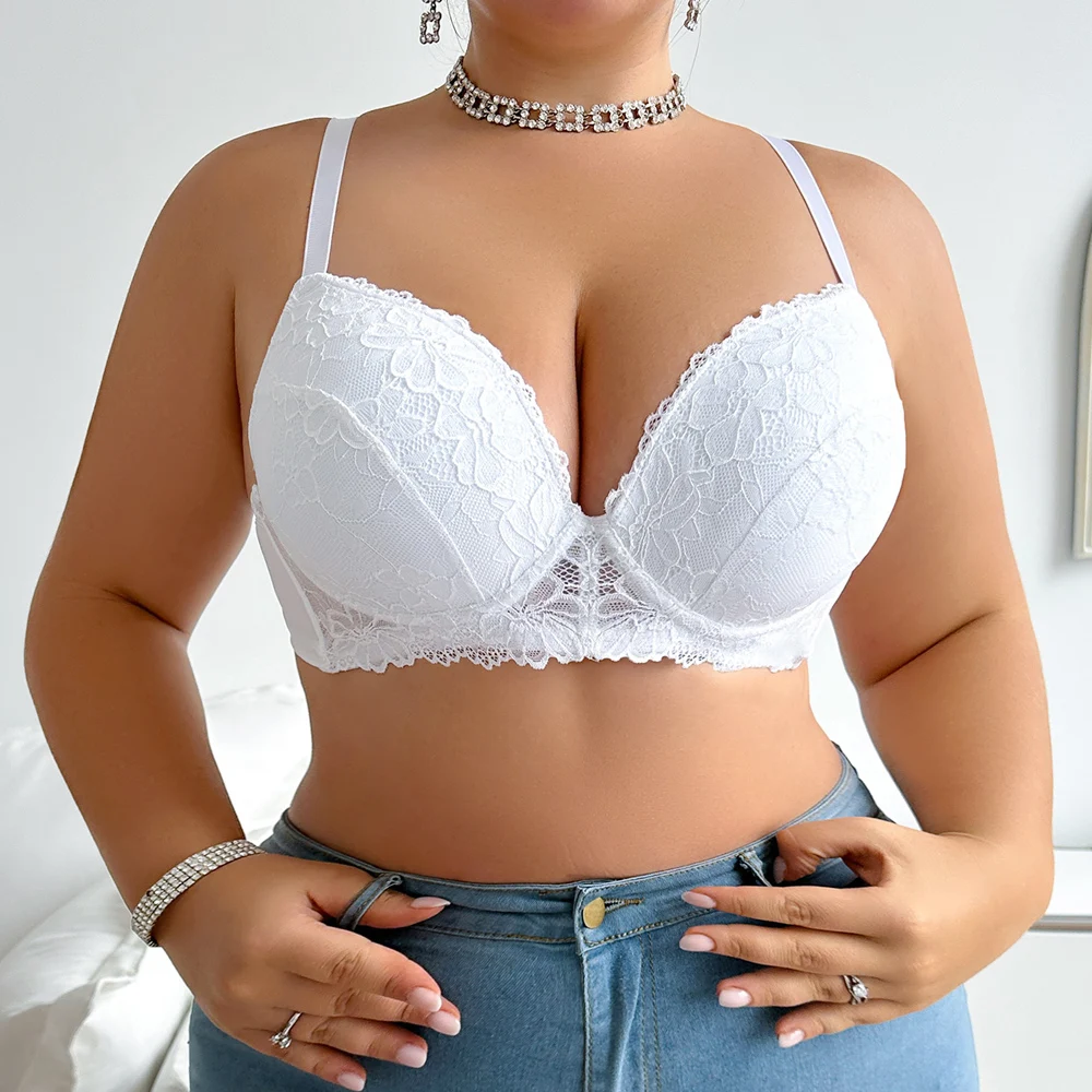 Plus Size reggiseni di pizzo del sesso femminile Push Up donna traspirante fiore bianco reggiseno biancheria intima di lusso Lingerie intimo per